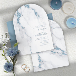Modern Marble Glitter Dusty Blue Arch ID816 Invitation