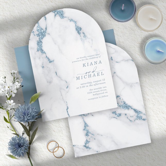 Modern Marble Glitter Dusty Blue Arch ID816 Invitation (Creator Uploaded)