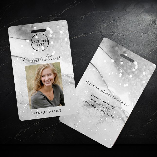 Modern Marble Glitter Employee Photo ID Badge (Creator Uploaded)