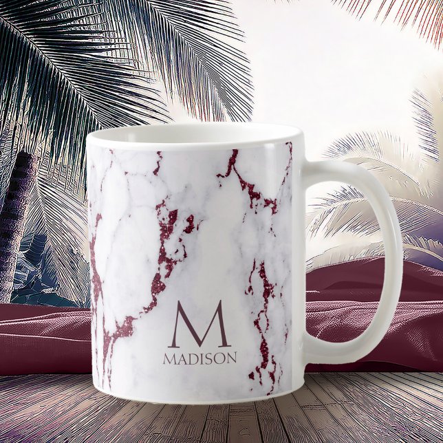 Modern Marble Glitter Monogram Burgundy ID816 Coffee Mug (Creator Uploaded)