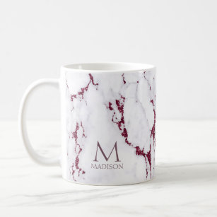 Modern Marble Glitter Monogram Burgundy ID816 Coffee Mug