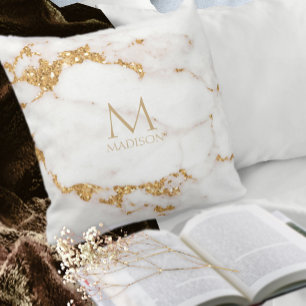 Modern Marble Glitter Monogram Gold ID816 Cushion