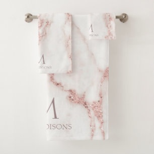 Modern Marble Glitter Monogram Rose Gold ID816 Bath Towel Set