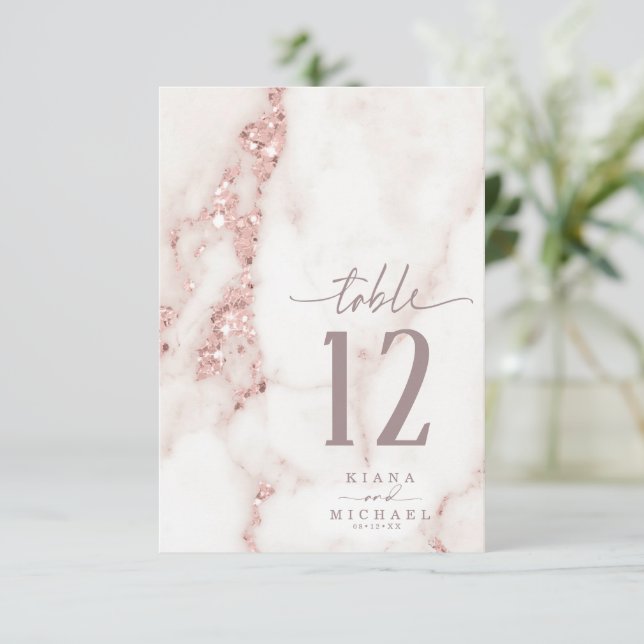Modern Marble Glitter Table Number Rose Gold ID816 (Standing Front)