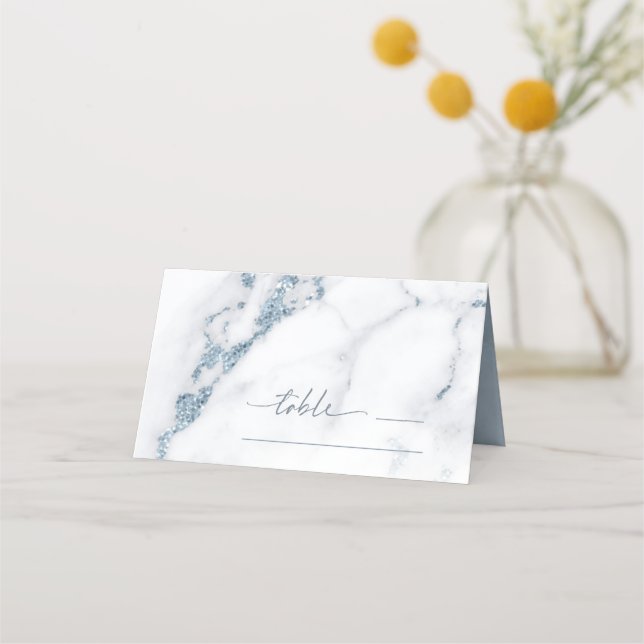Modern Marble Glitter Table Place Dusty Blue ID816 Card (Front)