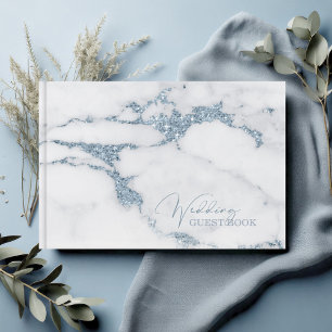 Modern Marble Glitter Wedding Blue ID816 Guest Book
