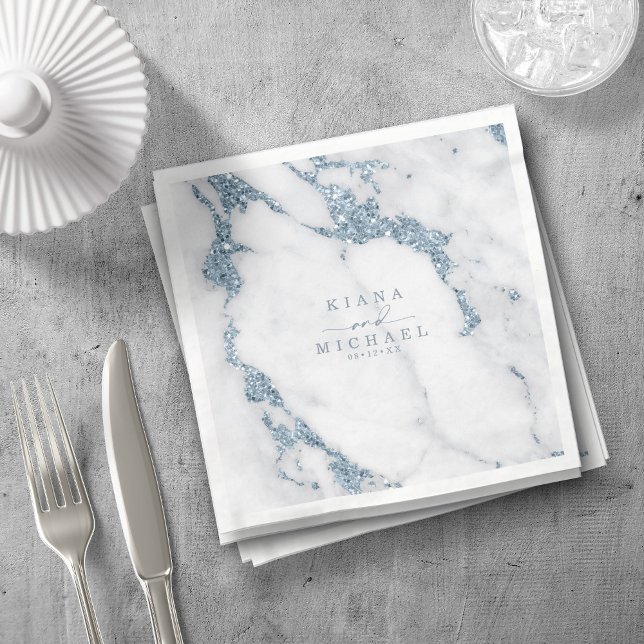 Modern Marble Glitter Wedding Dusty Blue ID816 Napkin (Creator Uploaded)