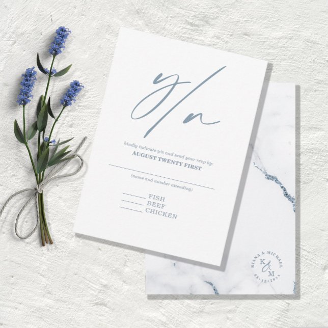 Modern Marble Glitter Wedding Dusty Blue ID816 RSVP Card (Creator Uploaded)