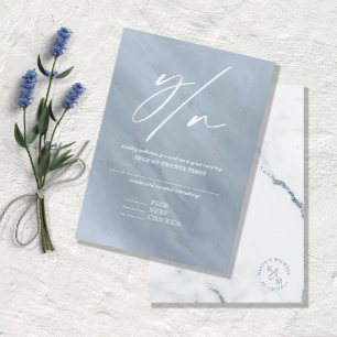 Modern Marble Glitter Wedding Dusty Blue V2 ID816 RSVP Card