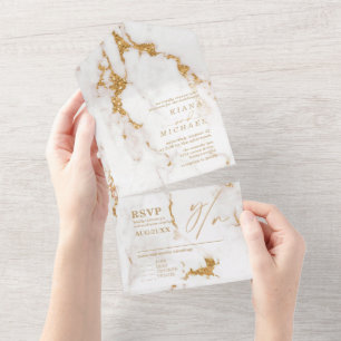 Modern Marble Glitter Wedding Gold ID816 All In One Invitation