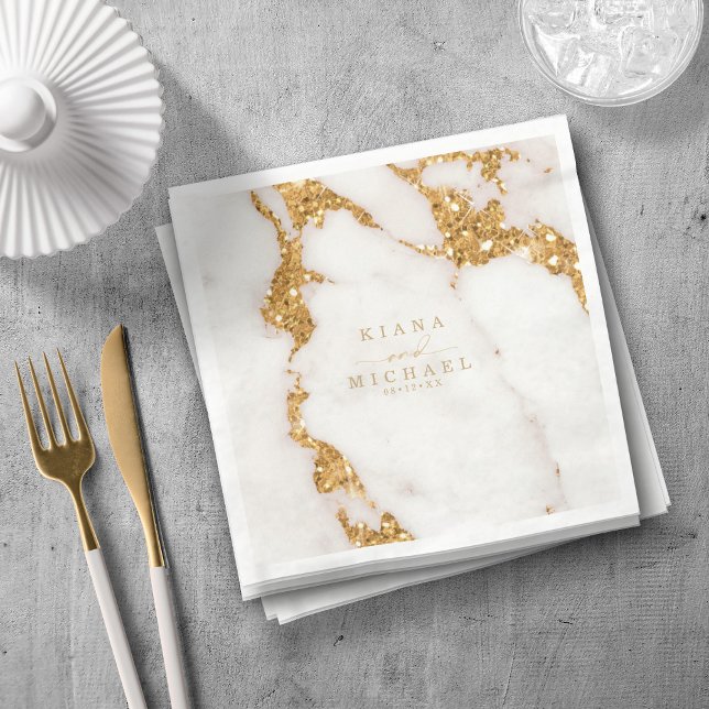 Modern Marble Glitter Wedding Gold ID816 Napkin (Creator Uploaded)