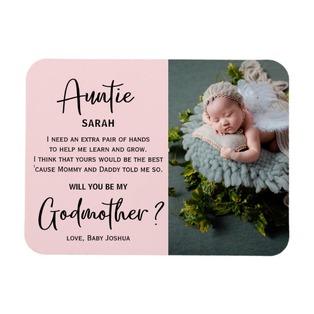 Modern Marble Godmother Photo Proposal Magnet (Horizontal)