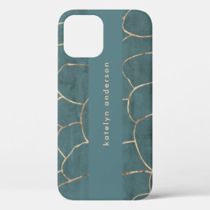 Modern Marble Gold Gemstone Teal Interior Designer iPhone 12 Case