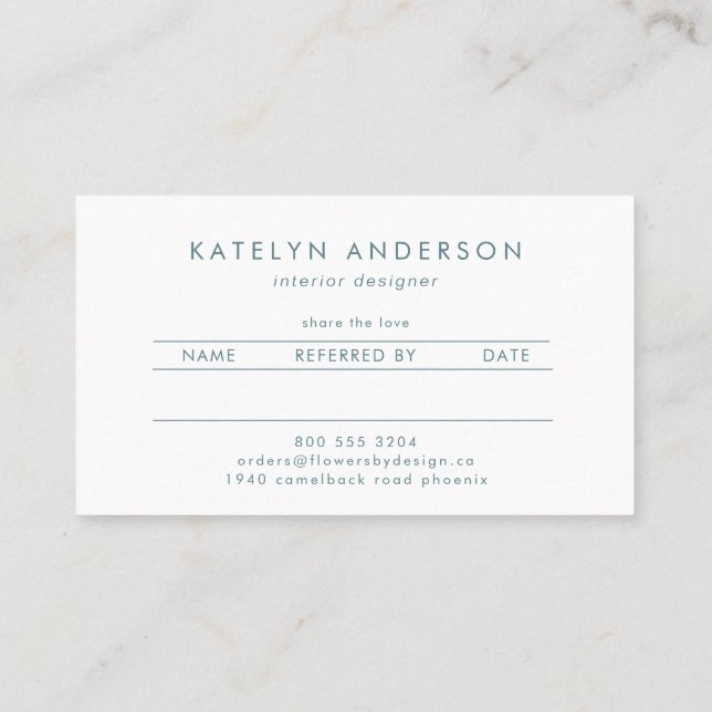 Modern Marble Gold Gemstone Teal Interior Designer Referral Card (Back)