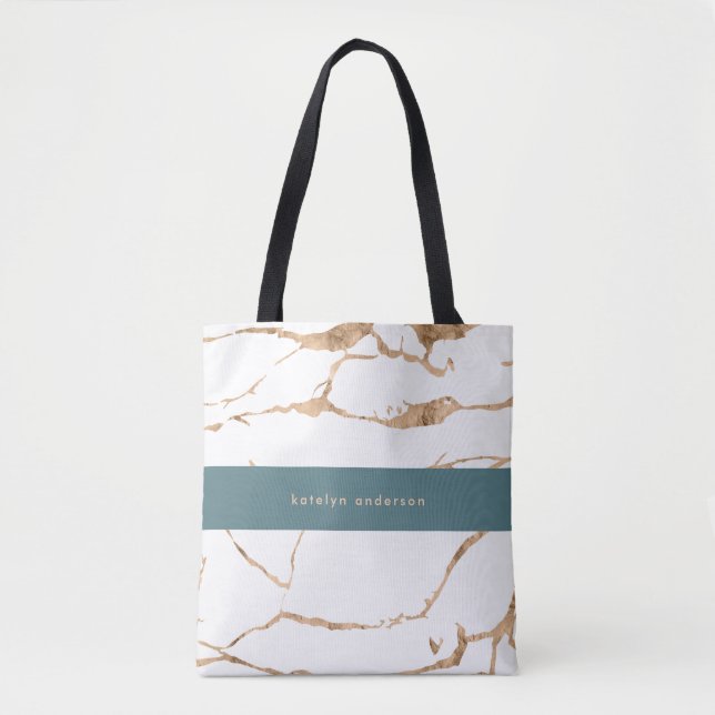 Modern Marble Gold Gemstone Teal Interior Designer Tote Bag (Front)