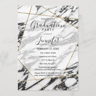 Modern Marble Gold Geometric Graduation Party Invitation