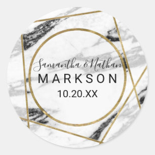 Modern Marble Gold Geometric Template Classic Round Sticker