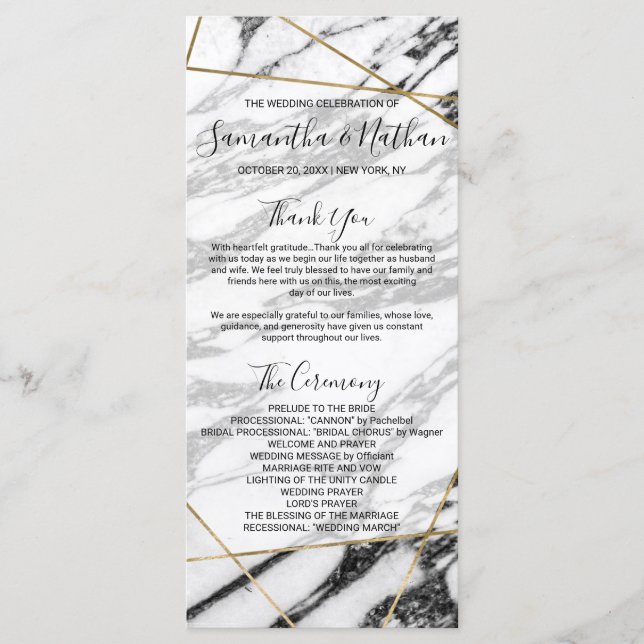 Modern Marble Gold Geometric Wedding Programs (Front)
