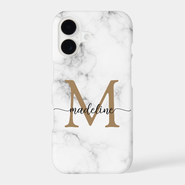Modern Marble Gold Girly Script Monogram (Back)