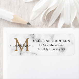 Modern Marble Gold Girly Script Monogram Address Return Address Label