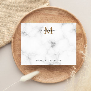 Modern Marble Gold Girly Script Monogram Card