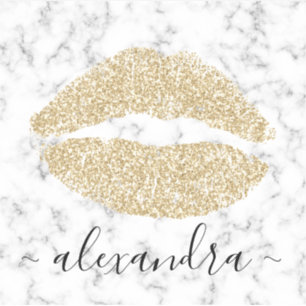 Modern marble gold glitter lips name