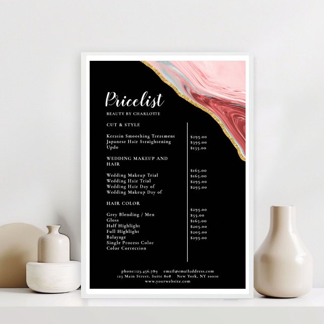 Modern Marble Gold Salon Price List  Poster (Modern Marble Gold Salon Price List Poster)