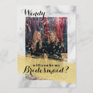 Modern Marble Gold Stroke Bridesmaid Proposal Card