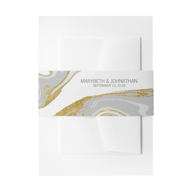 Modern Marble & Gold Wedding Invitation Belly Band (Front Example)