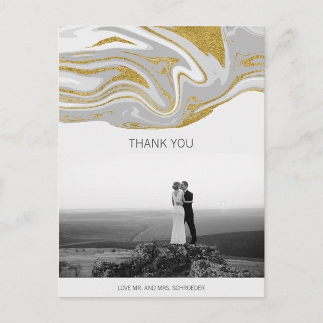 Modern Marble & Gold Wedding Thank You Postcard (Front)