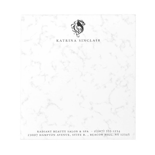 Modern Marble Hair Salon Business Logo Notepad (Front)