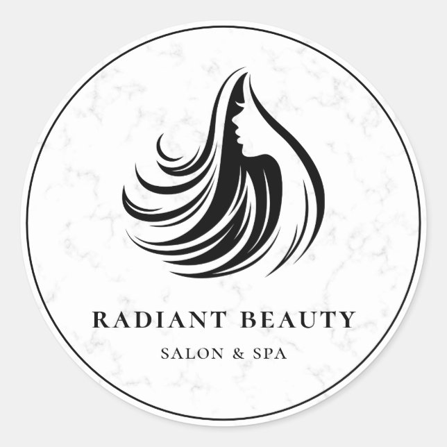 Modern Marble Hair Salon Spa Logo Classic Round Sticker (Front)
