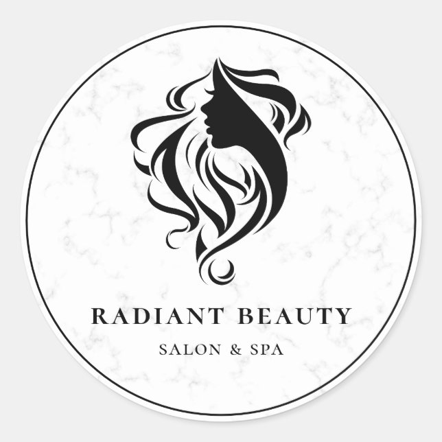 Modern Marble Hair Salon Spa Logo Classic Round Sticker (Front)