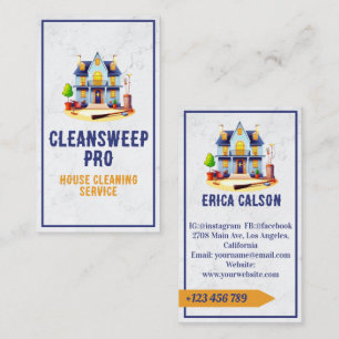 Modern Marble House Cleaning Maid Service Logo Business Card