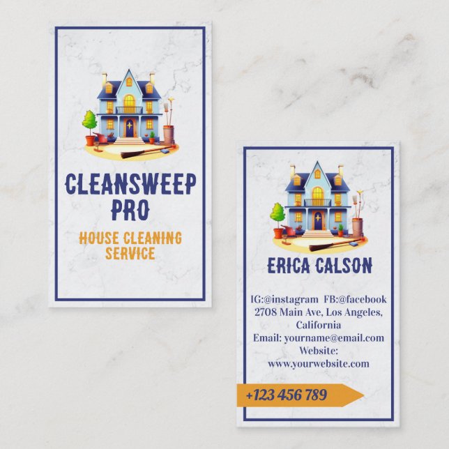 Modern Marble House Cleaning Maid Service Logo Business Card (Front/Back)