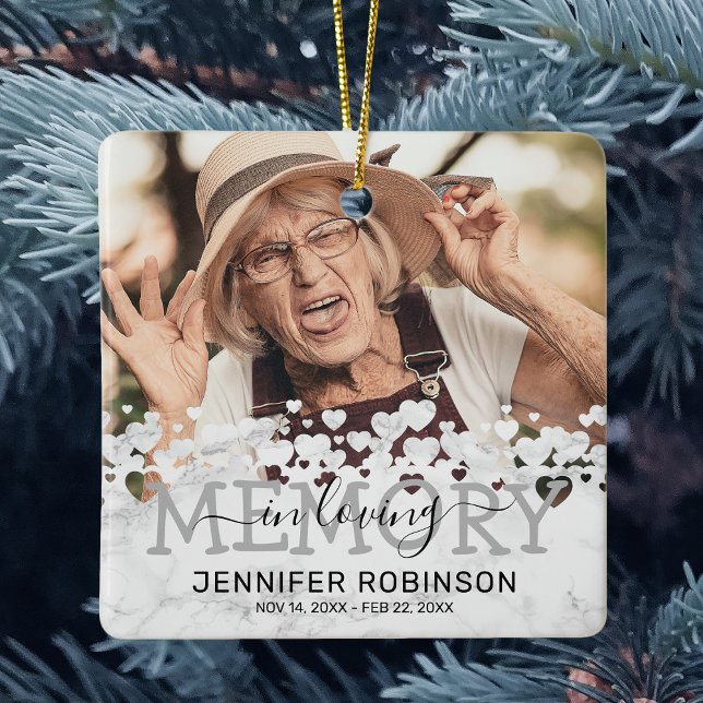 Modern Marble In Loving Memory Photo Keepsake Ceramic Ornament (Creator Uploaded)