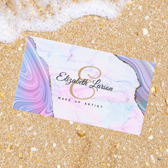 Modern Marble Iridescent Glitter QR Salon Makeup Business Card (Creator Uploaded)