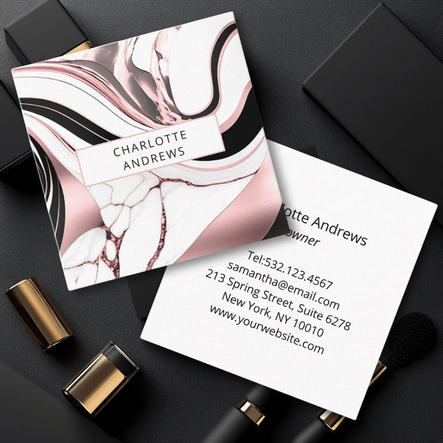 Modern Marble Light Pinkgold Square Business Card (Modern Marble Light Pinkgold Square Business Card)
