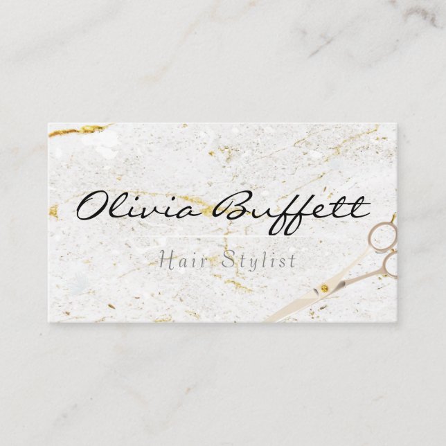 Modern marble makeup artist scissor business card (Front)