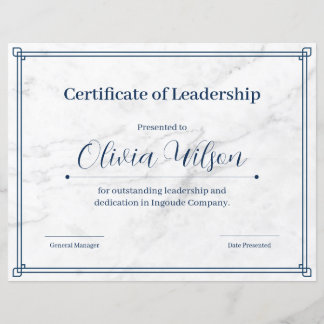 Modern Marble Minimalist Leadership Certificate