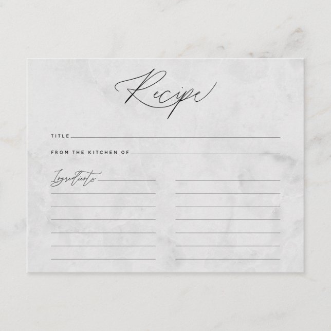Modern Marble Minimalist Script Recipe Card (Front)