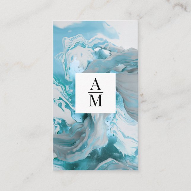 Modern Marble Monogram Business Card (Front)