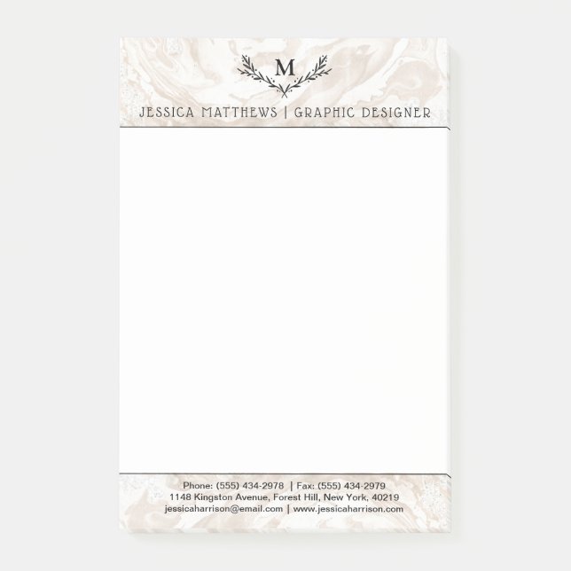 Modern Marble Monogram Wreath Post-it Notes (Front)