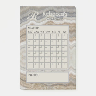 Modern Marble Monthly Personal Planner Calendar Post-it Notes