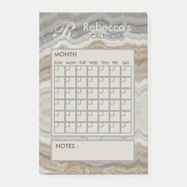 Modern Marble Monthly Personal Planner Calendar Post-it Notes (Front)