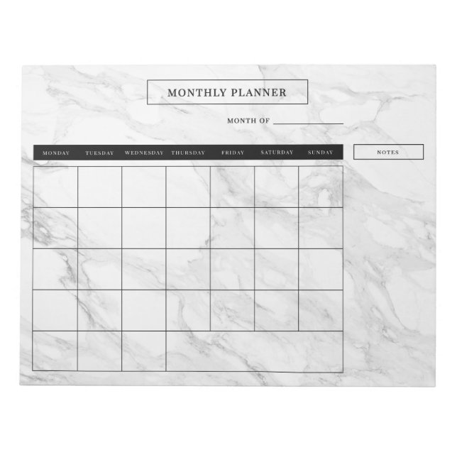Modern marble monthly planner notepad (Front)