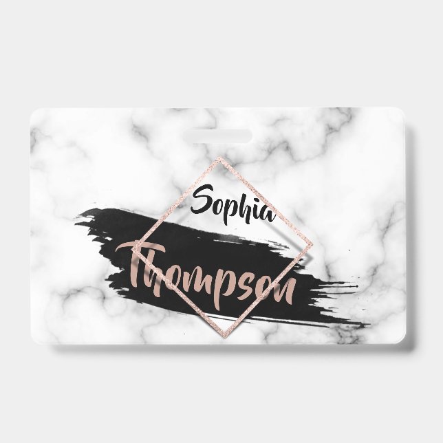 Modern Marble Paint Stroke Name - Badge ID Badge (Front)