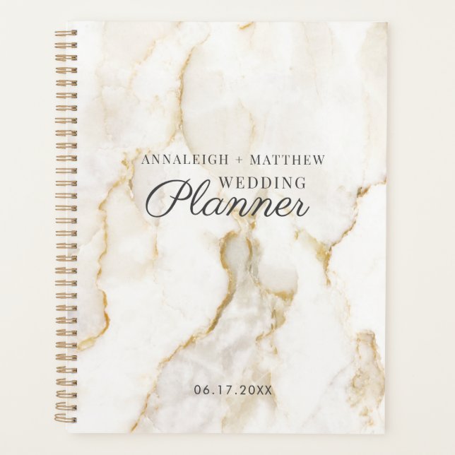 Modern Marble Pattern Faux Gold Wedding Planner (Front)