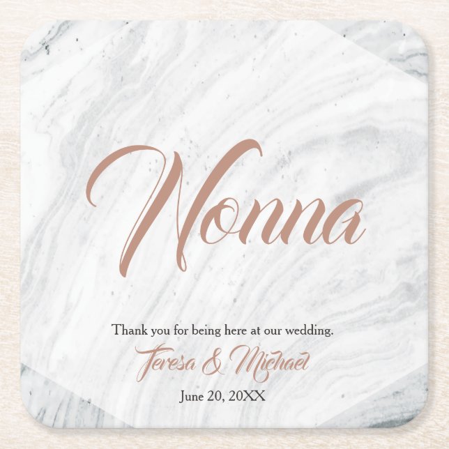 Modern Marble Personalised place card Square Paper Coaster (Front)