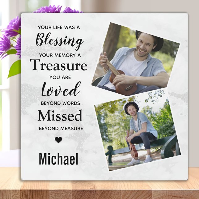 Modern Marble Photo Keepsake Memorial Plaque (Creator Uploaded)